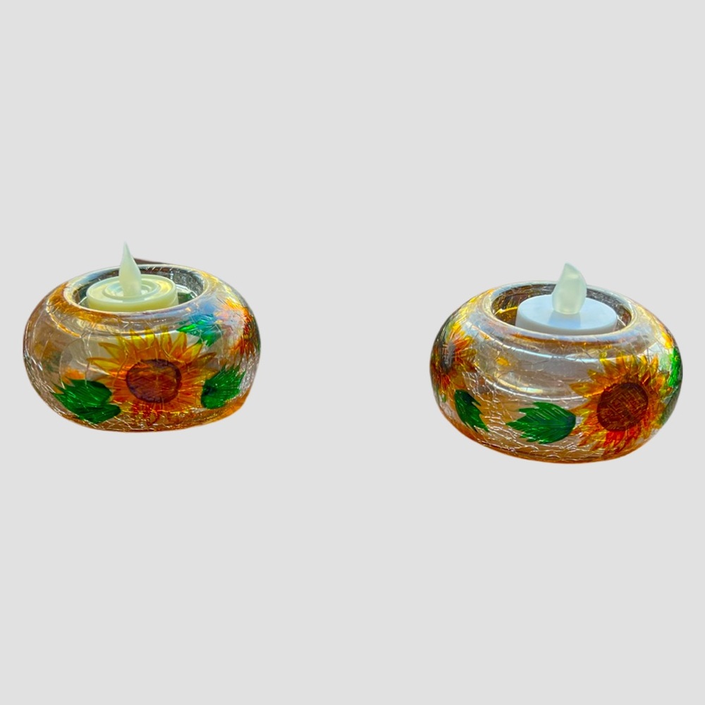 Sunflower cracked glass design votive candle holders